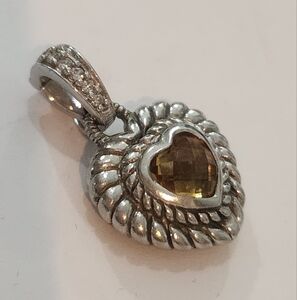 Judith Ripka Sterling Silver Heart Pendant with Faceted Citrine Stone